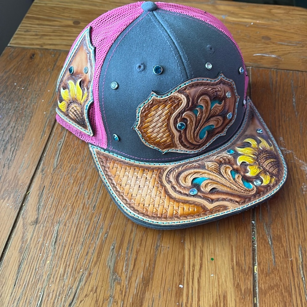 Stylish Pink and Gray Embellished Hat